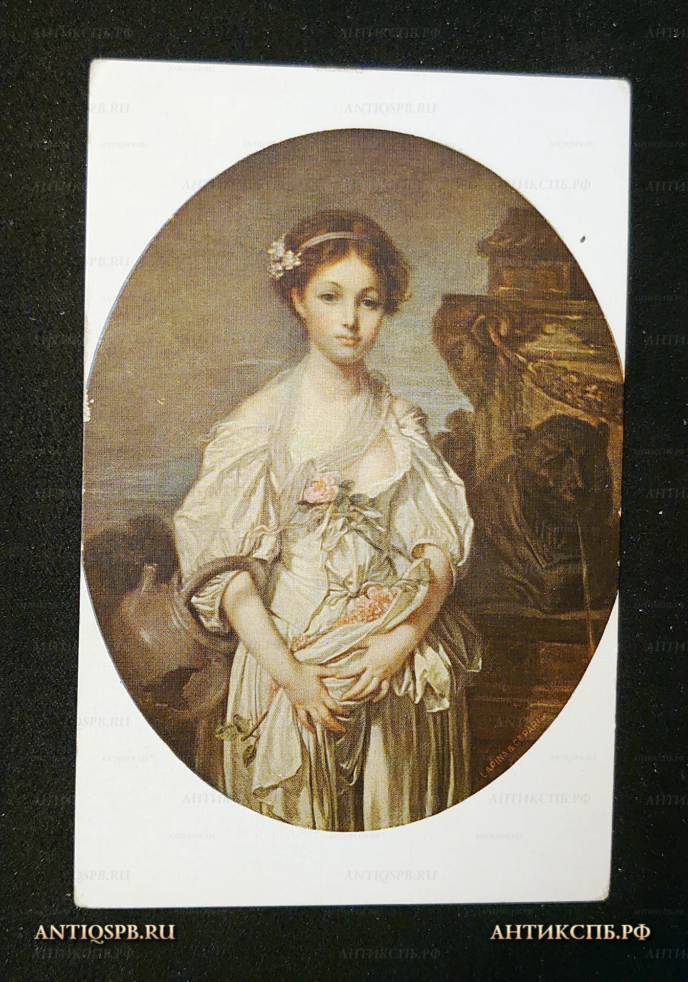 Открытка старинная "Разбитый кувшин. La gruche cassee". Jean-Baptiste Greuze (1725-1805). Ж. Б. Грез. Musée du Louvre. Printed in Paris. -- Lapina. Нач. ХХ века. Франция. №7415